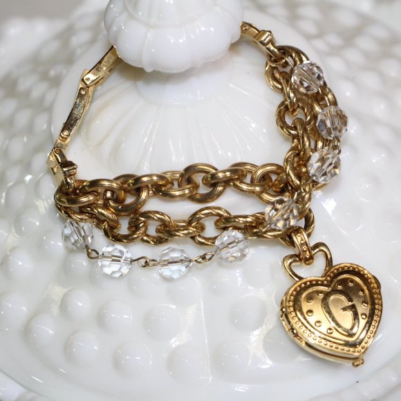 Guess Gold Tone Covered Capped  G Watch Charm Bracelet G95367L - Picture 3 of 12